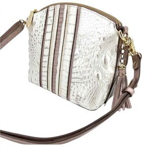 Brahmin Croc-Embossed Leather Light Pink Cream Shiny Crossbody Bag